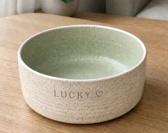 Personalized Ceramic Pet Bowl, Custom Name Dog Dish, Handmade Home Decor