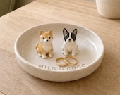 Personalized Ceramic Pet Ring Dish, Hand-Carved Dog Jewelry Tray, Pet Memorial Gift