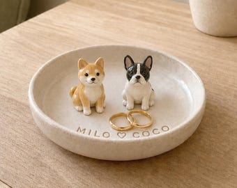 名入れ可能なセラミック製ペット用リング皿、手彫りの犬用ジュエリートレイ、ペットのメモリアルギフト