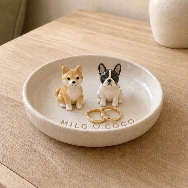 Personalized Ceramic Pet Ring Dish, Hand-Carved Dog Jewelry Tray, Pet Memorial Gift