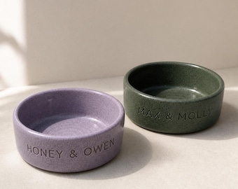 Customized Ceramic Pet Bowl, Handmade Dog Cat Dish, Personalized Name Engraving, Minimalist Pottery Style