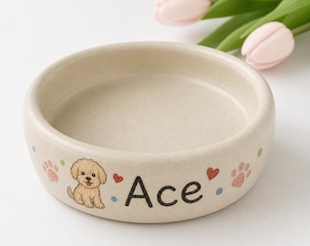 Personalized Ceramic Dog Bowl, Custom Pet Food Dish, Handmade Pottery, Custom Size Color