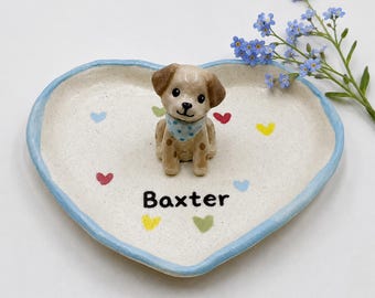 Custom Ceramic Pet Ring Dish, Heart Shaped Jewelry Tray, Personalized Pet Memorial