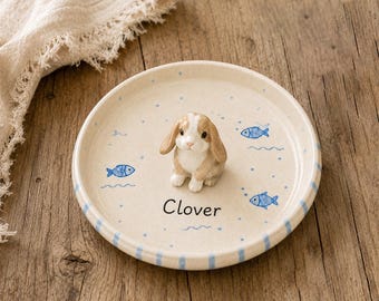 Personalized Pet Ring Dish, Custom Rabbit Ceramic Jewelry Tray, Handmade Animal Keepsake Dish