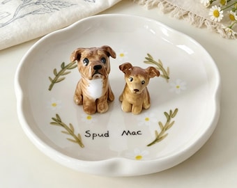 Plato de cerámica personalizado para varias mascotas, soporte para anillos con retrato 3D de mascota, regalo para amantes de los perros