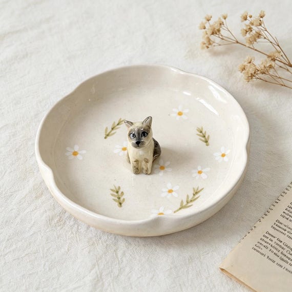 Custom 3D Pet Ring Dish, Daisy Ceramic Jewelry Tray, Personalized gifts for pet lovers