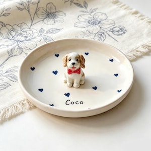 Soporte para anillos de perro hecho a mano, plato de cerámica para joyas de mascotas, bandeja para baratijas con diseño floral de lavanda