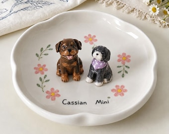 Personalized Ceramic Pet Ring Dish, Custom Pet Portrait Tray, Dog Cat Lover Gift