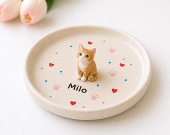 Personalized Ceramic Pet Ring Dish, Custom Cat Dog Jewelry Tray, Handmade Keepsake Organizer