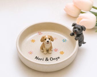 Personalized Ceramic Pet Ring Dish, Handmade 3D Dog Cat Figure, Star Pattern Jewelry Tray