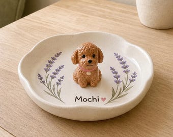 Custom Ceramic Pet Ring Dish, Handmade Dog Cat Jewelry Tray, Lavender Keepsake Storage