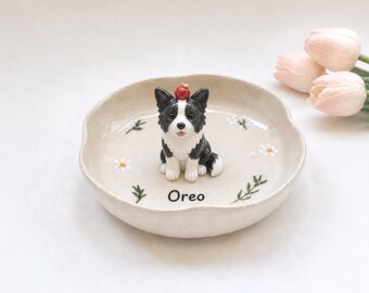 Personalized Ceramic Pet Ring Dish: Custom Dog Cat Portrait Jewelry Tray