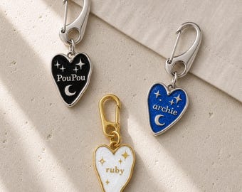 Personalized Pet ID Tag, Custom Heart Name Tag, Double-Sided Engraved Dog Collar Tag, Pet Safety Tag, Dog Mom Gift
