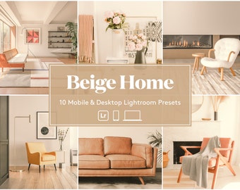 10 Beige Home Lightroom Mobile Presets, Warm Interior & Home Presets, Clean Minimal Real Estate Presets, Creamy Interior Design Presets