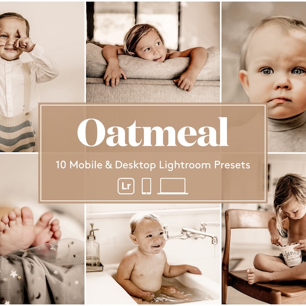 10 mobiele Lightroom presets, havermout preset, romige mama blog presets, baby Instagram presets, moeder presets voor fotobewerking, Kid preset