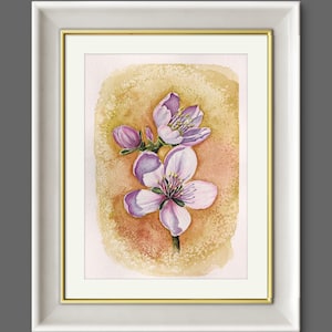 Fiore di melo, fiori primaverili, pittura ad acquerello originale, pittura botanica