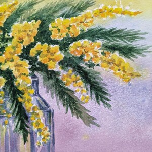 Sprihg flowers, Mimosa, Bouquet of mimosa, Small painting, Watercolor original painting