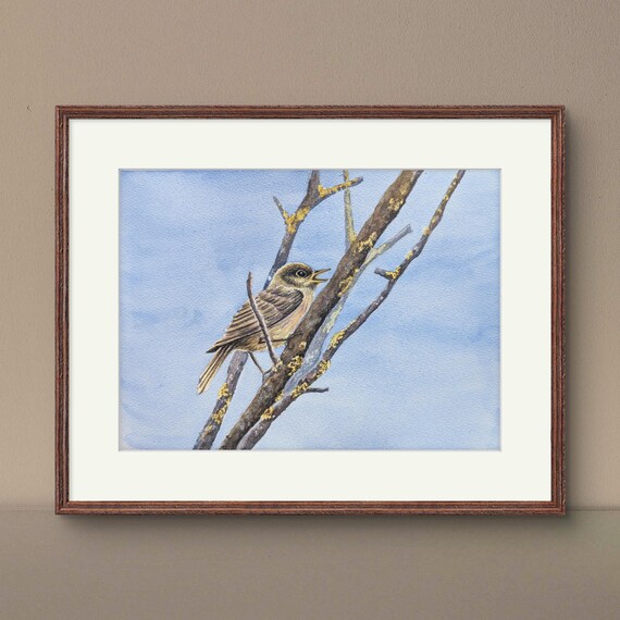 オリジナル水彩画「スズメの絵画：春の鳥の芸術」 - Etsy 日本