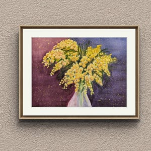 Mimosa, Bouquet of mimosa, A4, Watercolor original painting, Botanical Art