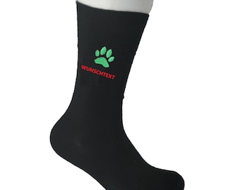 Hunde-Socken Hundepfote auf hochwertige Business-Socken gestickt Symbol-Hund in deiner Lieblingsfarbe mit Wunsch-Text