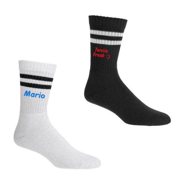 Sport-Socken bestickte mit Namen | Tennis-Socken Stick mit Wunschtext | Männer Sportler-Geburtstag-Geschenk mit Bestickung | 1 Paar