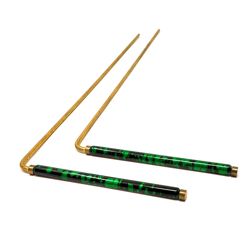 Green Powder Coated Brass Dowsing Rods for Tracing Spiritual Energy Chi ...