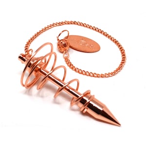 May include: A copper-colored spiral pendulum with a pointed tip and a chain with a small ball and a tag that says "MyDeal".