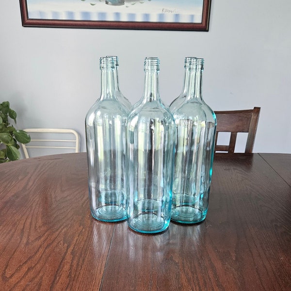 Blue Wine Bottles | Blue Tinted Wine Bottle | Clear Wine Bottle |  Large Wine Bottles | Craft Blanks | Wine Bottle Art