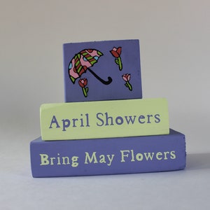Springtime Wooden Blocks | April Showers Bring May Flowers | Spring Decorations