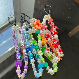 Mushroom Phone Charm Strap, Indie, Smiley Face, Beaded, gift for her