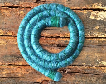 Under the Sea. Spiralock. Wire, bendy hair tie accessories for dreadlocks. Damage Prevention by design. Dred Spiral. Merino wool. Blue Green