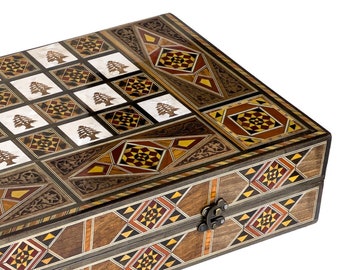 L Backgammon Set Chess Board From Lebanon - Premium and Engraved Lebanese Backgammon Game Set - Free DHL Express