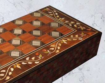 Custom Backgammon and Chess Set - One of a kind Handmade Antique Masterpiece From Lebanon - Vintage Solid Wood and Real Pearl