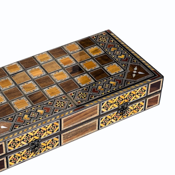 SALE Backgammon Board - Lebanese Handmade Backgammon Game Chess Set - Vintage & Antique Design from Lebanon - Checkers Personalizable