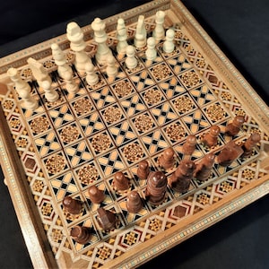 Juego de ajedrez de lujo y tablero de damas del Líbano / Incrustaciones de mosaico hechas a mano y reales / Nácar / Ajedrez antiguo vintage / Regalo para él