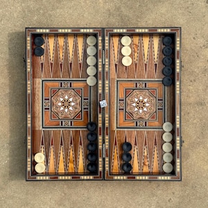 16” Handmade Backgammon Board and Chess Set from Lebanon with Real Mosaic and Mother of Pearl Inlays Board Game