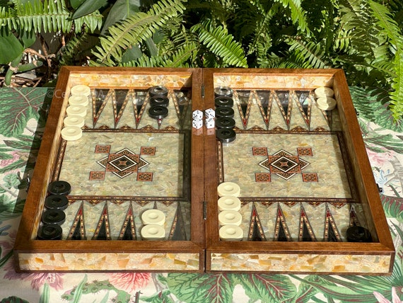 Tavola Backgammon E Set Scacchi – Libano, Legno Intarsiato Madreperla, Mosaic - 2