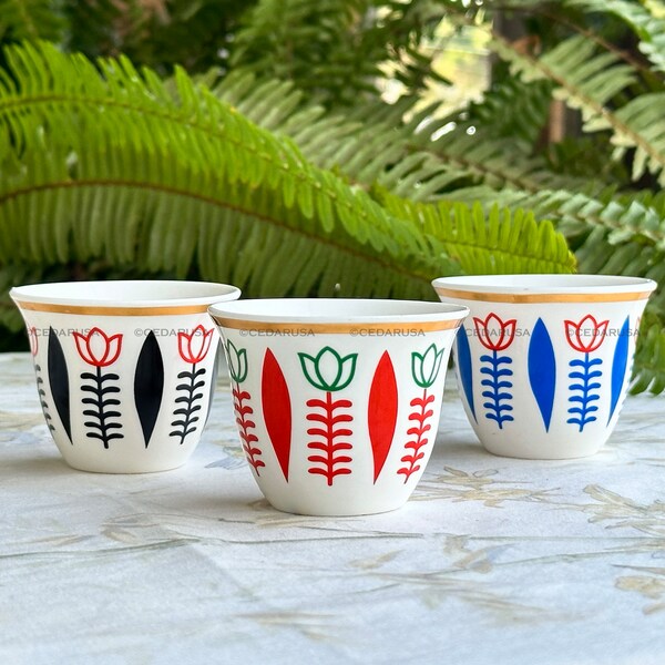 12X Premium Lebanese Coffee Cups - Fnejin Ahwe Shaffe From Lebanon - Traditional Handmade Lebanese Coffee Cups 2 Colors Gift Set From Beirut