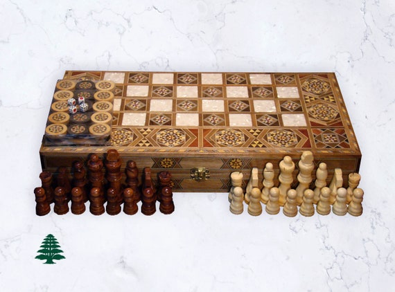 Chess Table Backgammon Set Vintage Antique Style Game Stand Tabletop Storage New 