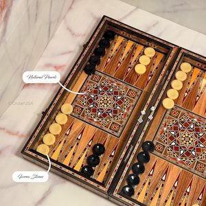Tablero de backgammon Lux - Juego de ajedrez de backgammon libanés hecho a mano - Diseño vintage y antiguo del Líbano - Damas personalizables
