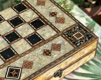 20&quot; Unique Chess and Backgammon Board From Lebanon with Mediterranean Pearls