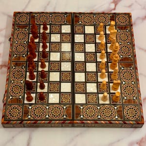 Tablero de backgammon Lux - Juego de ajedrez de backgammon libanés hecho a mano - Diseño vintage y antiguo del Líbano - Damas personalizables
