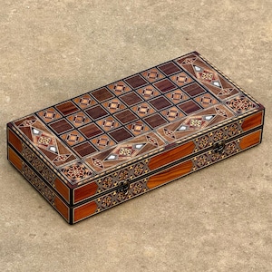 SALE Backgammon Brett - Handgemachtes libanesisches Backgammon Spiel Schachset - Vintage & Antikes Design aus dem Libanon - Dame Personalisierbar