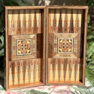 20&quot; Handcrafted Walnut Wood Backgammon and Chess Set From Lebanon - Engraved Inside Out