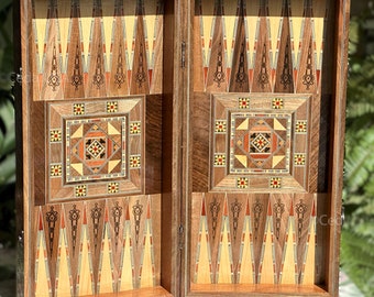 20&quot; Handcrafted Walnut Wood Backgammon and Chess Set From Lebanon - Engraved Inside Out