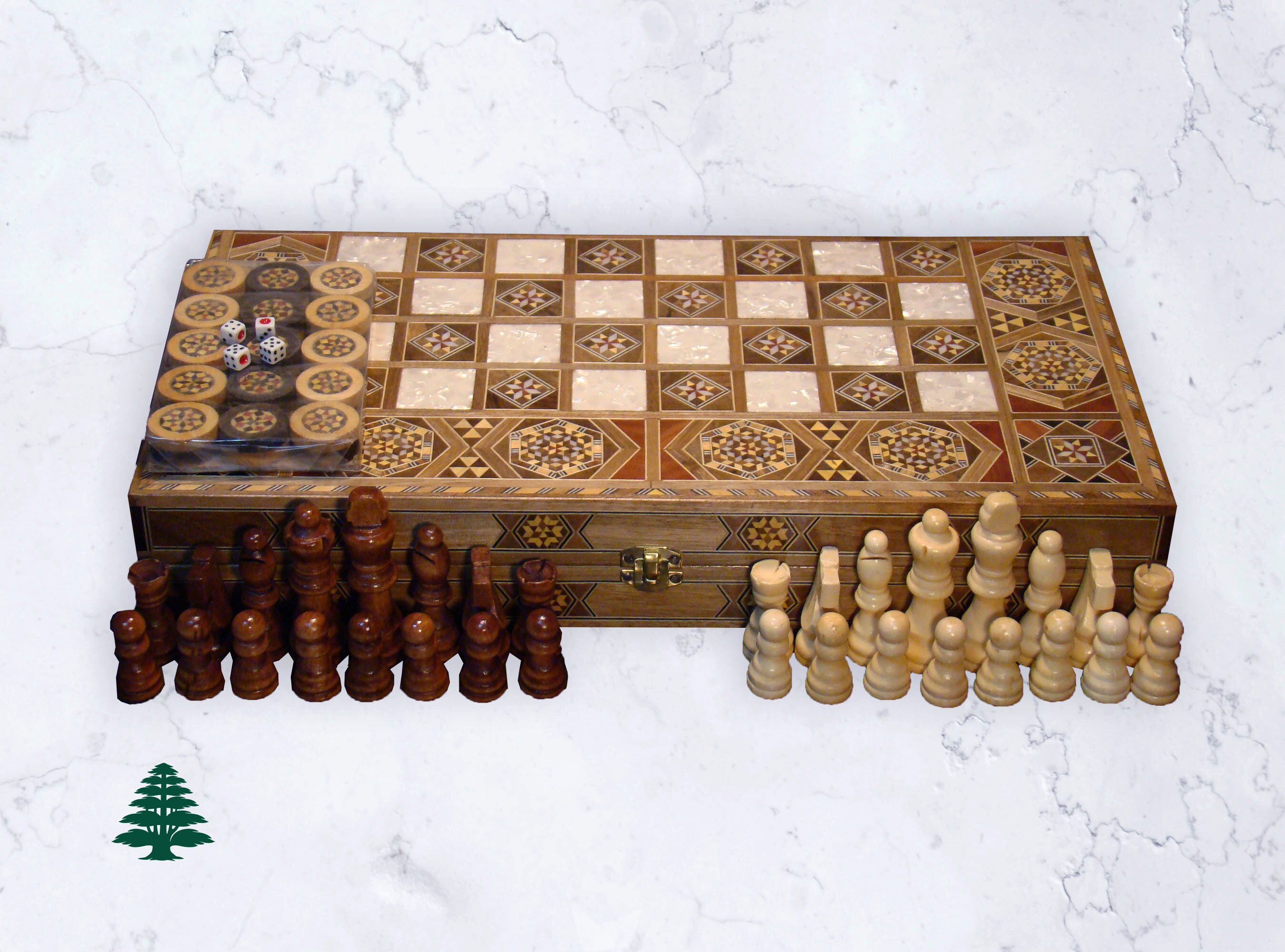 Vintage Chess and Backgammon Middle Eastern Ornate Wood Game Board & Box Cute 