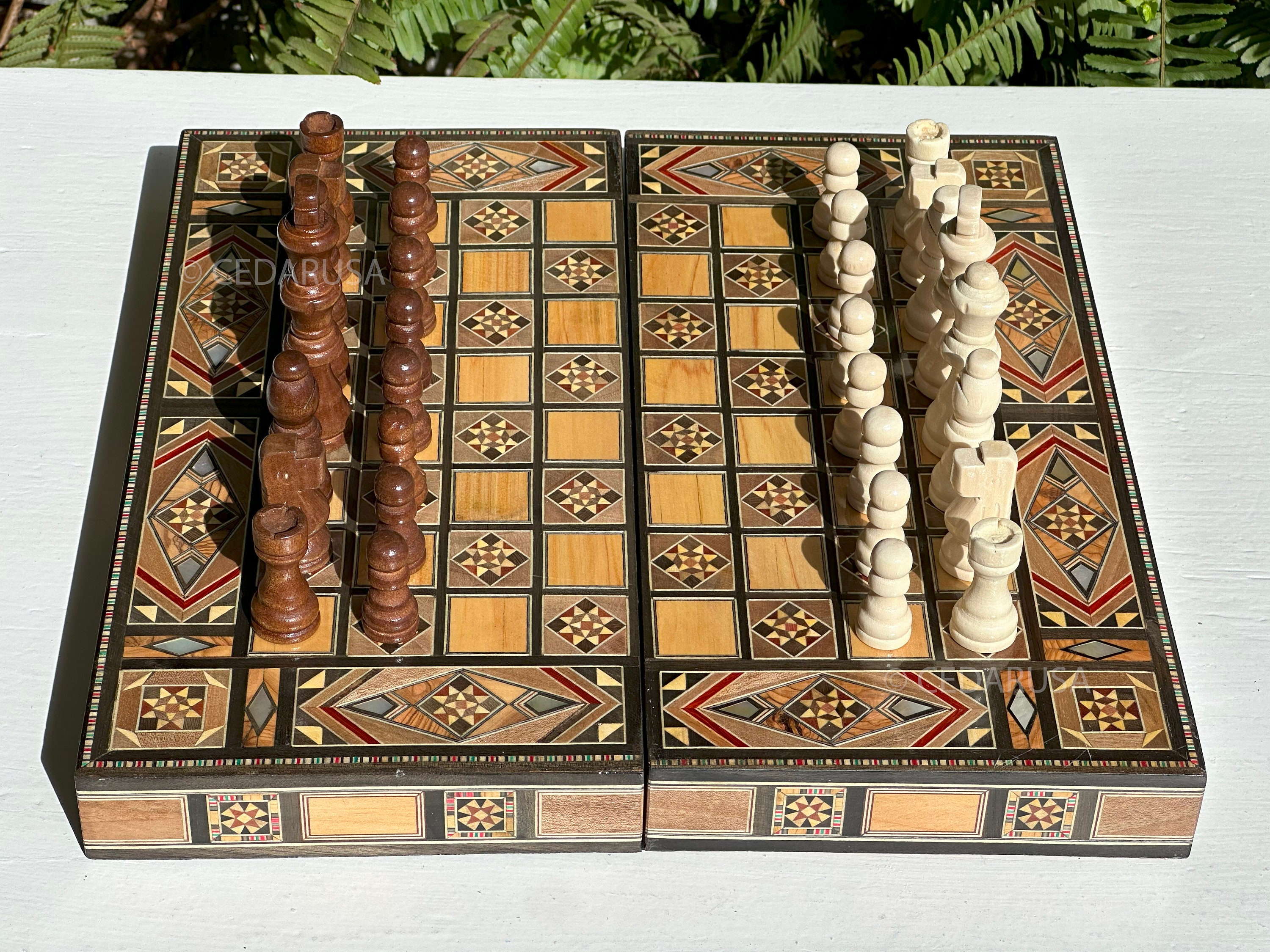 Backgammon Board and Chess Set From Lebanon - Genuine Pearl