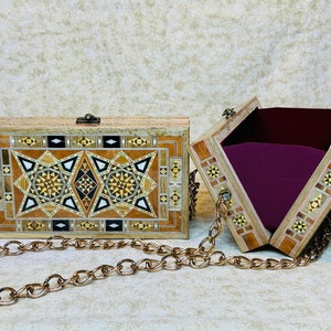 Orientalische Umhängetasche - Geldbörse - Handtasche aus dem Libanon, handgefertigte eingelegte Holzkiste Tasche