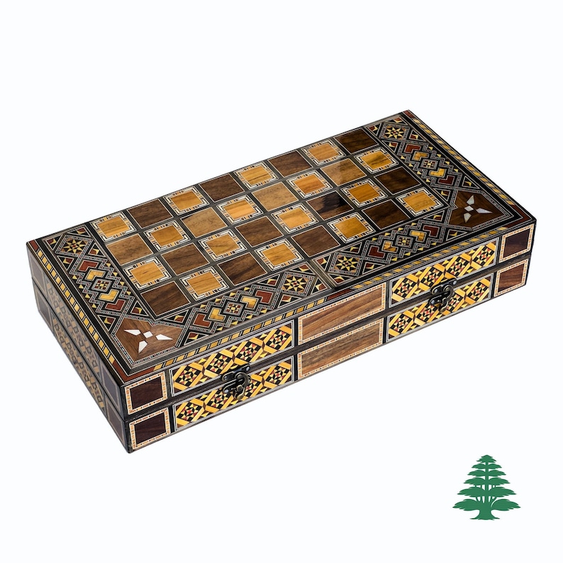 SALE Backgammon Board - Lebanese Handmade Backgammon Game Chess Set - Vintage & Antique Design from Lebanon - Checkers Personalizable