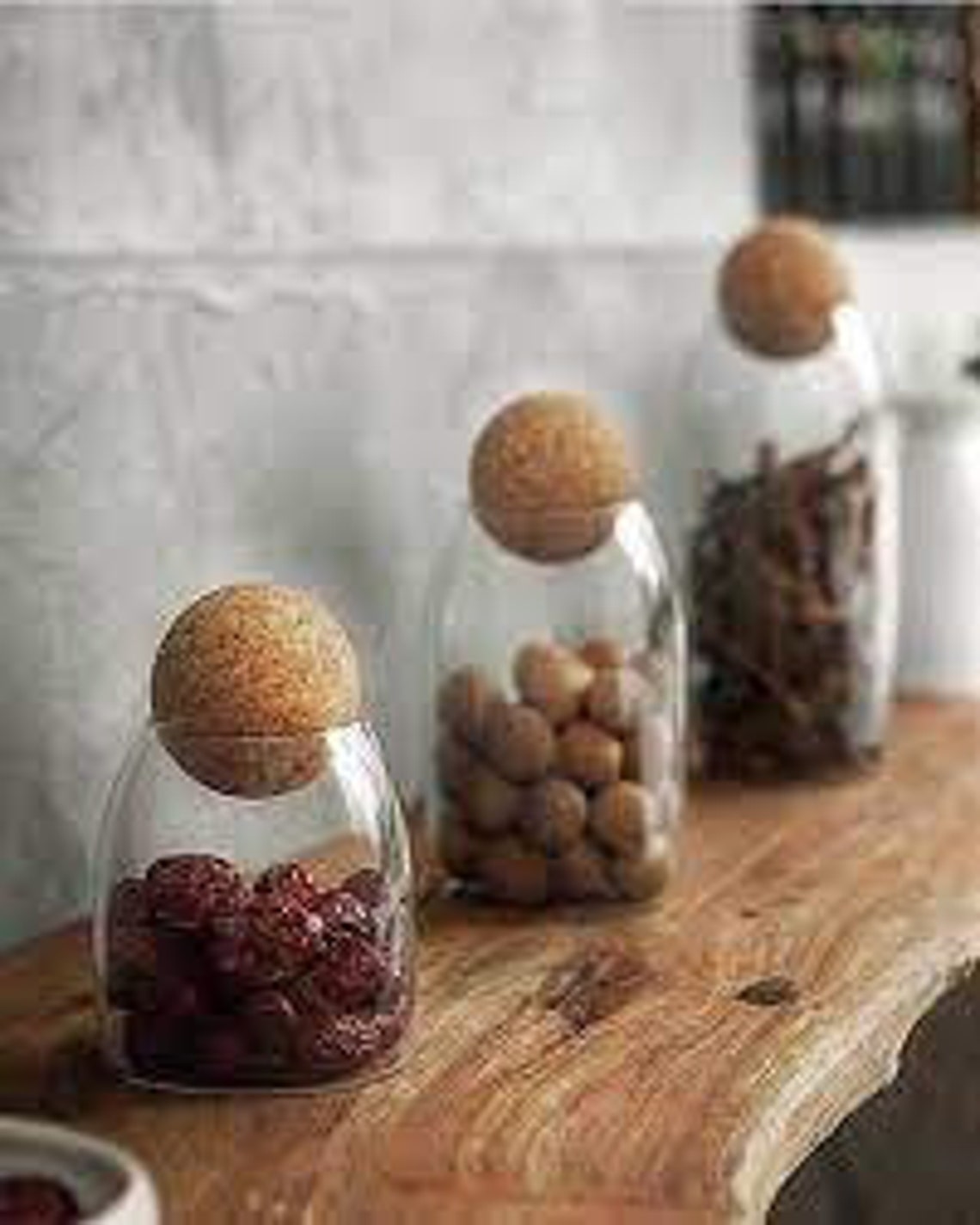 Glass Jar Set with Cork Ball Lids. Etsy